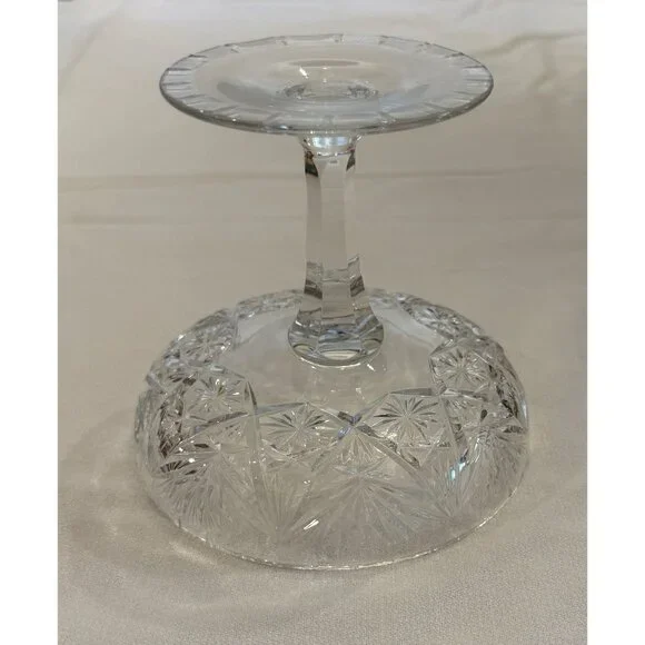 American Brilliant Cut Lead Crystal Compote EAP Pedestal Dish Footed Candy Bowl
